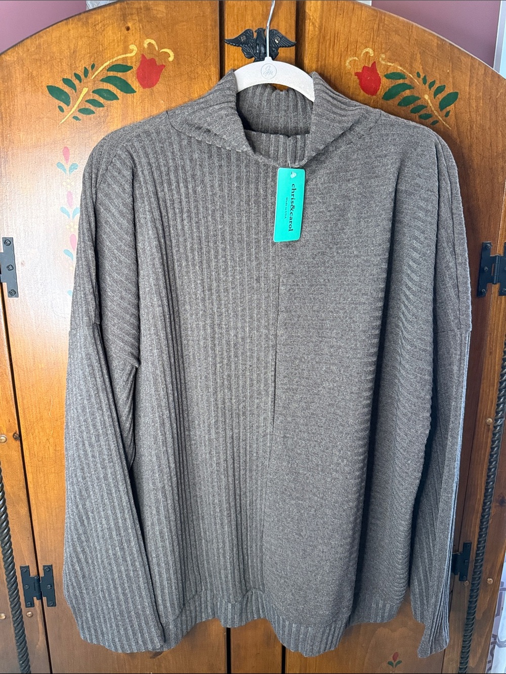 Chris & Carol 3x women’s long Ribbed Sweater - taupe NWT sku33
